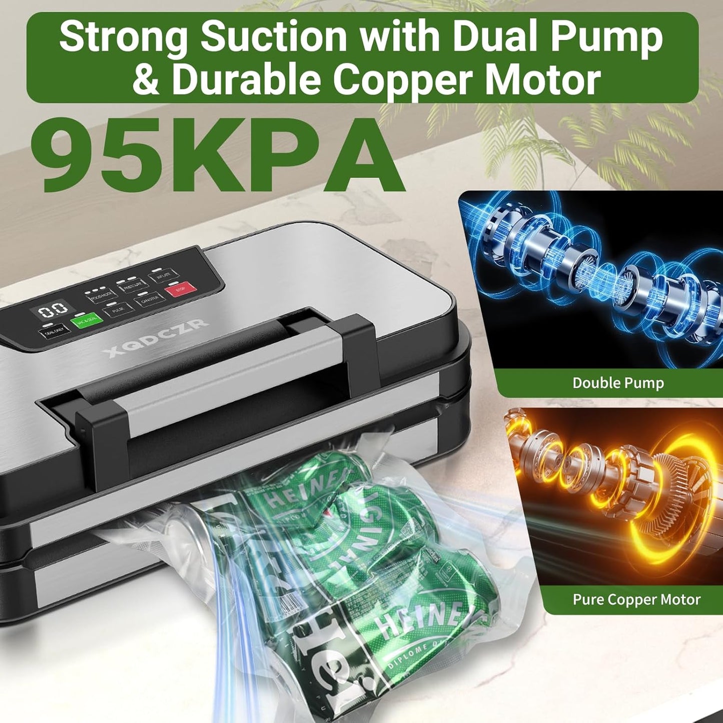 Vacuum Sealer Machine - 95kPa Powerful Double Pump System | 10-in-1 Food Sealing with Built-in Cutter & Storage