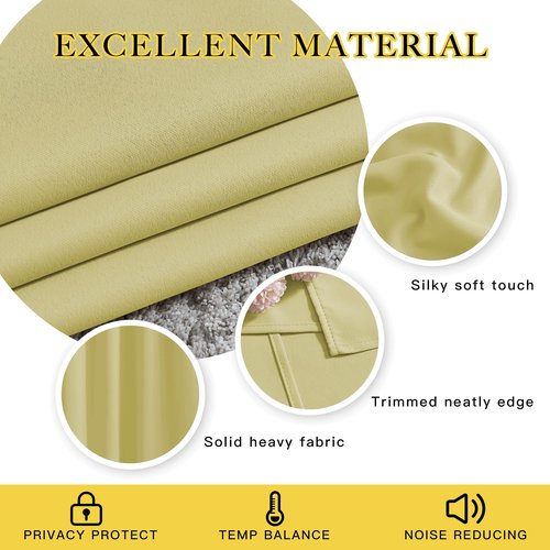 NICETOWN Room Darkening Curtains for Girls Room - Thermal Insulated Solid Grommet Room Darkening Panels/Drapes for Girl's Bedroom (Paler Yellow, 1 Pair, 52 by 54-Inch)