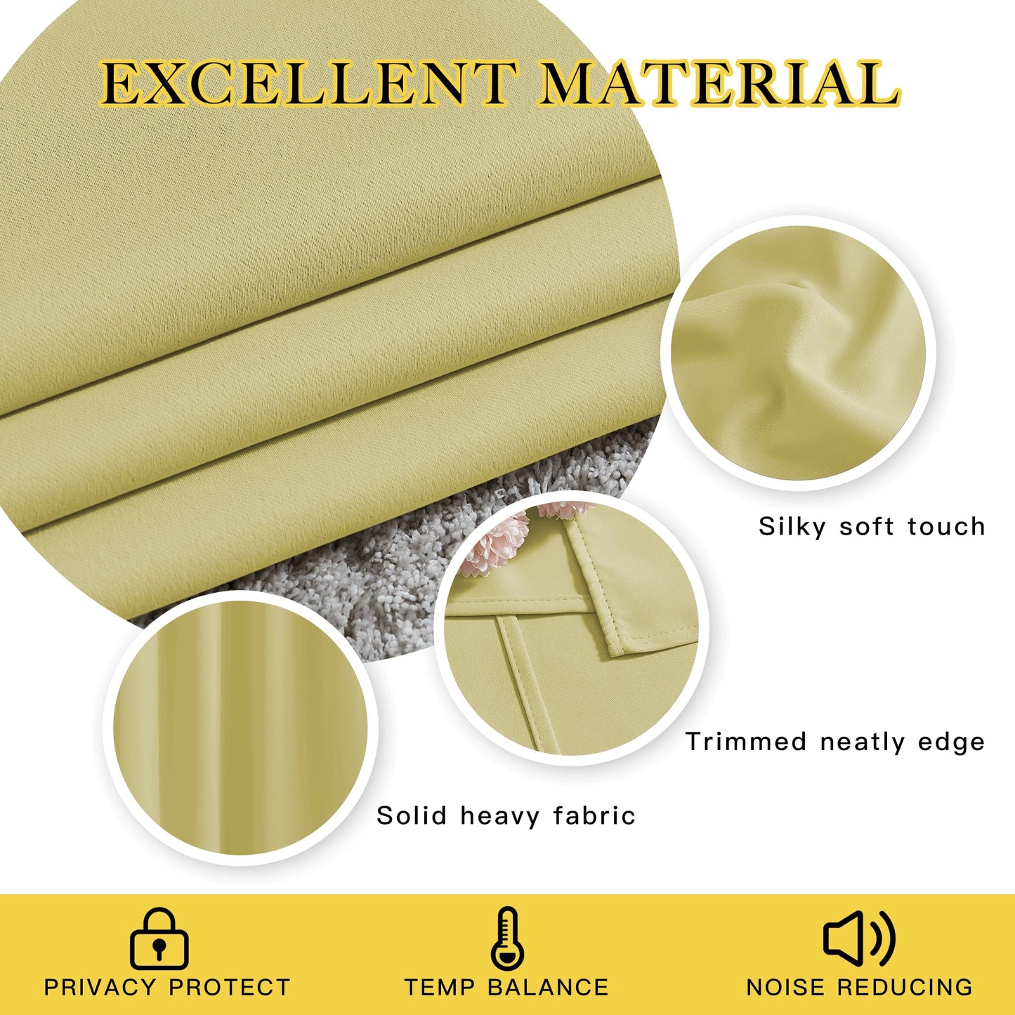 NICETOWN Living Room Window Curtain Drapes Extra Long & Wide - Living Room Panels Grommet Top Window Treatment for Hall & Guest Room (W80 x L108, Paler Yellow, 2 Pieces)