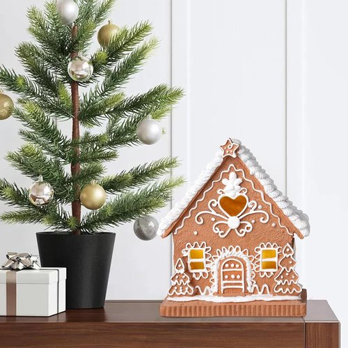 Lighted Gingerbread House by [Brand Name] - Festive Christmas Decor | 8.5 Inch Gingerbread Village