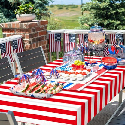 Augisteen Patriotic Plastic Tablecloth - American Flag Design for 4th of July | 54" x 108" Disposable Cover