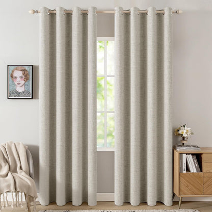 MIULEE 100% Blackout Linen Curtains - Thermal Insulated Cobblestone Grommet Drapes | 52 x 108 Inch (2 Panels)