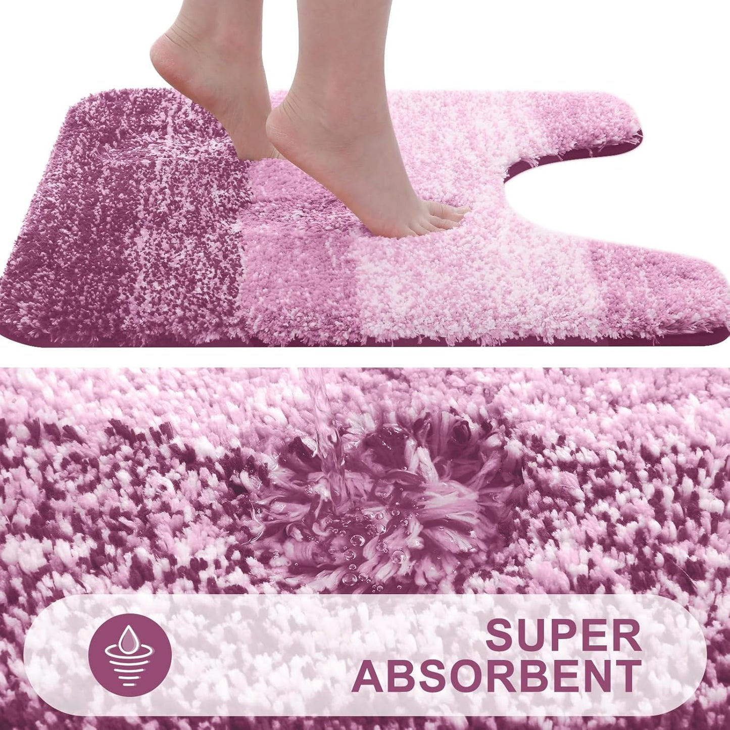 OLANLY Luxury Toilet Rugs - Extra Soft Microfiber U-Shaped Bath Mat 24x24 | Non-Slip Plush Design in Pinkish-Purple