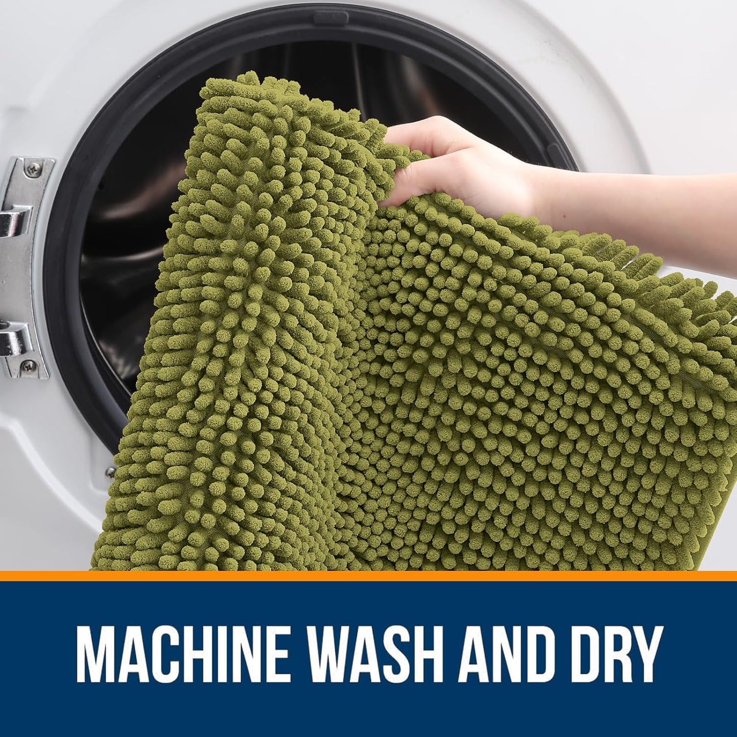 OLANLY Bathroom Rugs - Extra Soft Chenille Bath Mats with Rubber Backing | 30x20, Quick Dry, Willow Green