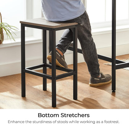 VASAGLE Bar Stools - Set of 2 Industrial Kitchen Chairs with Footrest - 25.6 Inch Tall, Greige & Black