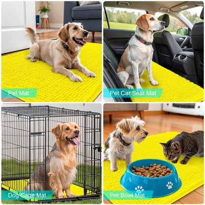 OLANLY Dog Door Mat for Muddy Paws 24x16, Absorbs Moisture and Dirt, Absorbent Non-Slip Washable Doormat, Quick Dry Chenille Mud Mat, Entry Indoor Entryway Carpet for Inside Floor, Lemon Yellow