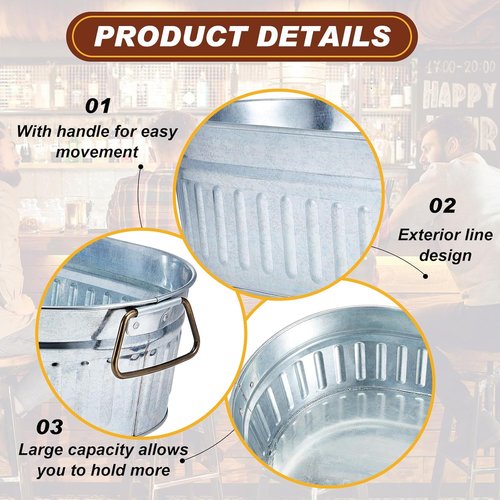Lallisa 2 Pcs 5.3 gallons Galvanized Beverage Tub Galvanized Bucket Metal Ice and Drink Bucket with Handles Tub for Parties Farmhouse Home Pool Bar (Silver)
