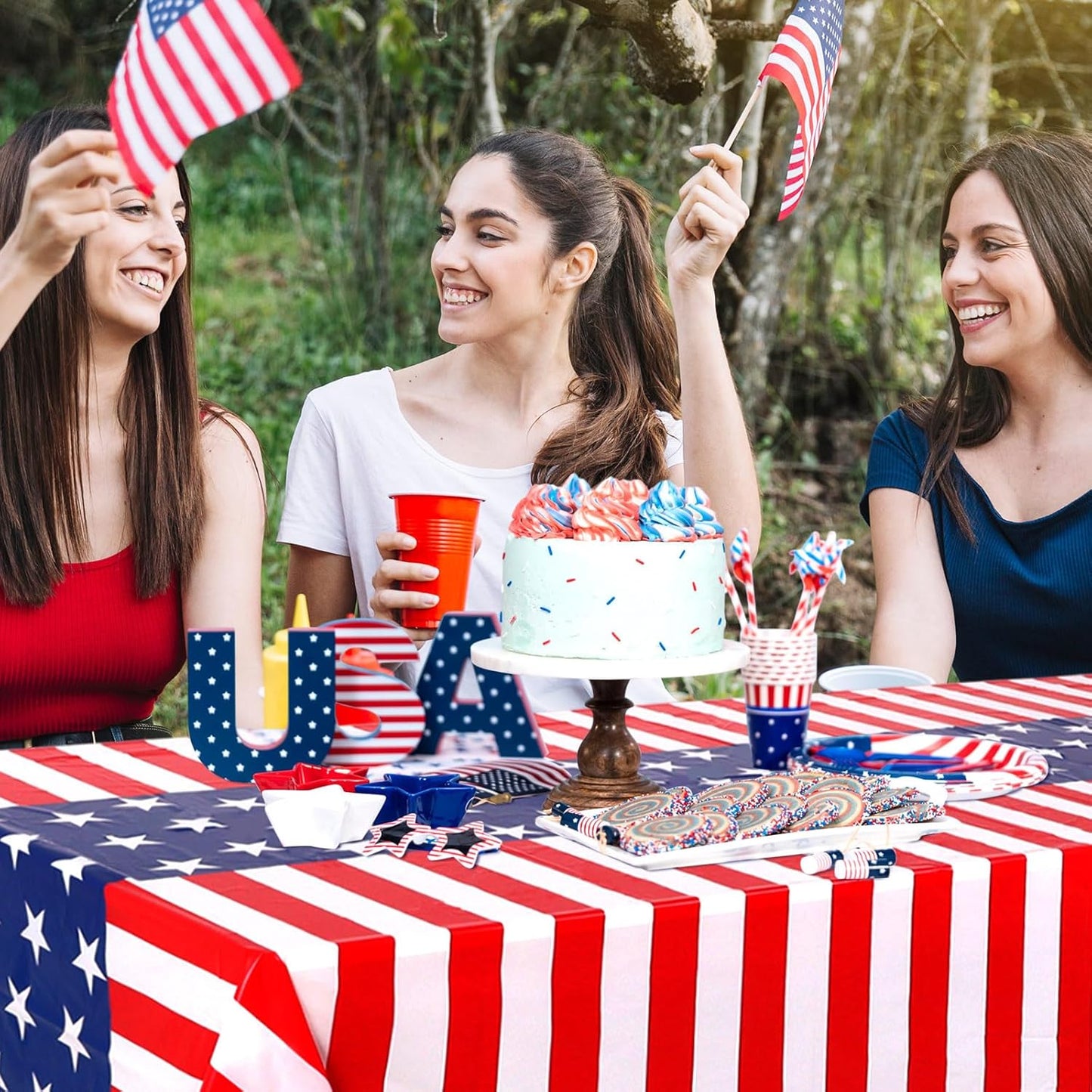 Regine Switzerland Patriotic Tablecloths - Disposable Plastic Covers for 4th of July | 108 x 54 Inch