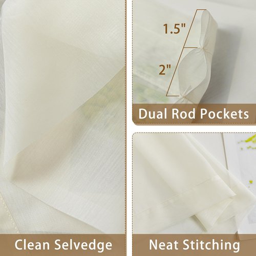 ABLUEN Natural Sheer Curtains 96 Inches Long, Privacy Semi Sheer Curtains for Living Room Bedroom, Light Filtering Rod Pocket Voile Window Drapes 2 Panels Set, Each 42" W x 96" L