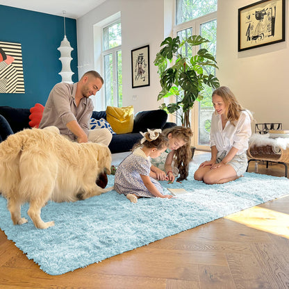 OLANLY 6x9 Machine Washable Large Area Rugs for Living Room, Bedroom, Soft Fluffy Shaggy Bedside Rug, Indoor Floor Carpet for Kids Girls and Boys, Dorms, Nursery, Home Decor Aesthetic, Light Blue