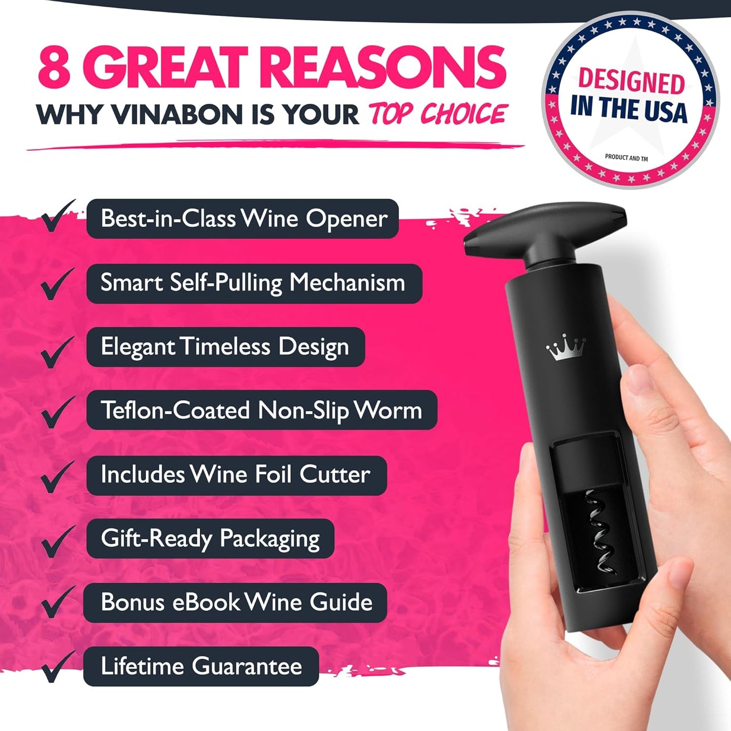 VINABON Self-Pulling Wine Opener - Updated 2026 Professional-Quality Twister Wine Corkscrews with Wine Foil Cutter - Manual Easy-Turn Wine Bottle Opener Corkscrew. Includes WineGuide Ebook