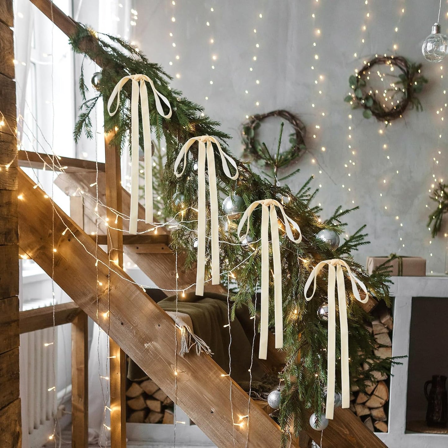 Beige Velvet Bows by [Brand Name] - 24 Pcs Christmas Tree Ornaments | Perfect for Home Decor & Weddings (9 x 13 Inch, 5/8 Inch Width)