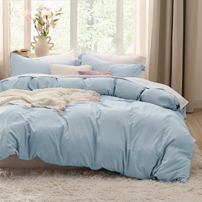 Bedsure Sky Blue Duvet Cover Set - Extra Soft Prewashed Cotton-Like Polyester | Twin/Twin XL Size, 2 Pieces
