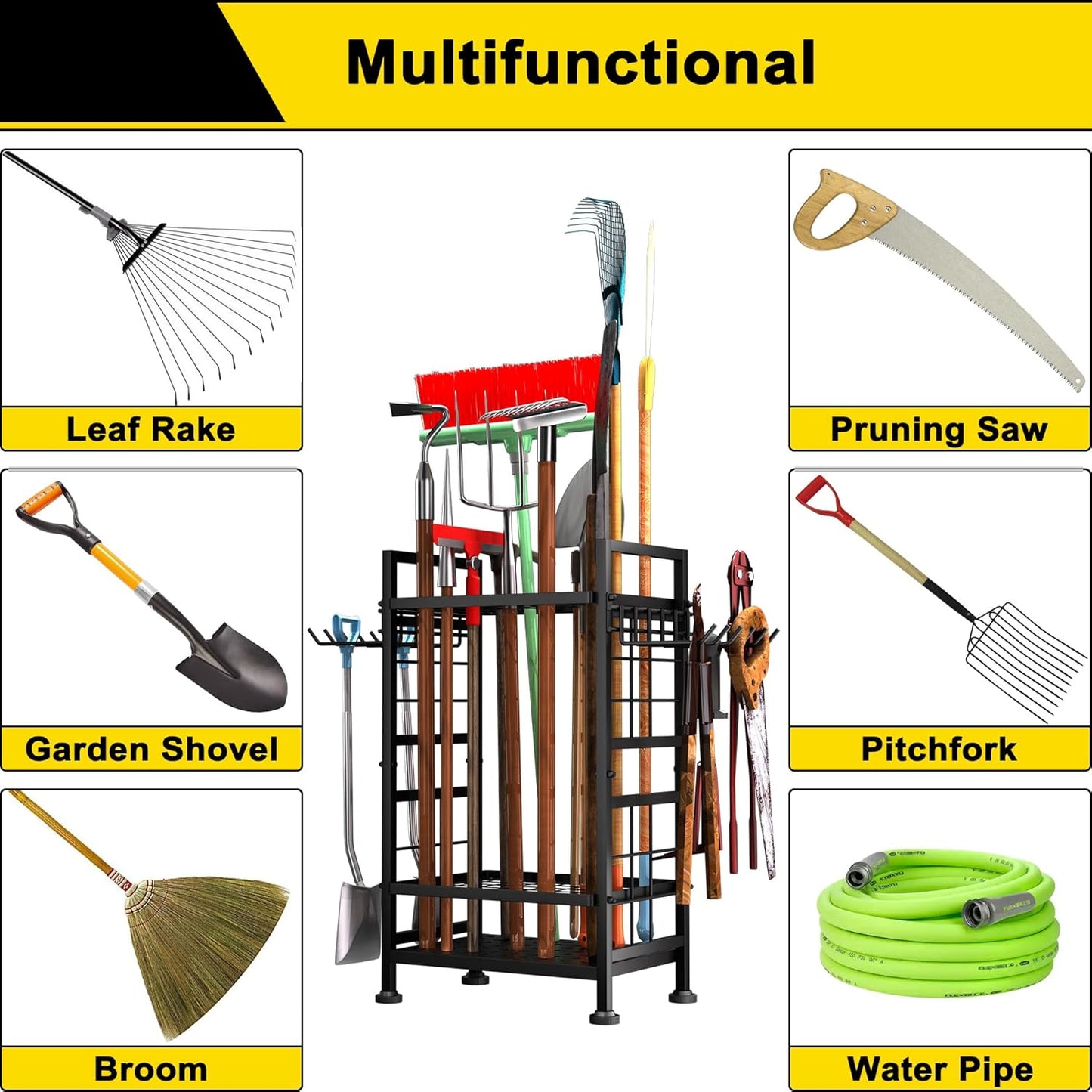 Skiennix 3-Tier Garden Tool Organizer - Heavy-Duty Storage for Up to 78 Tools | Black Metal Design