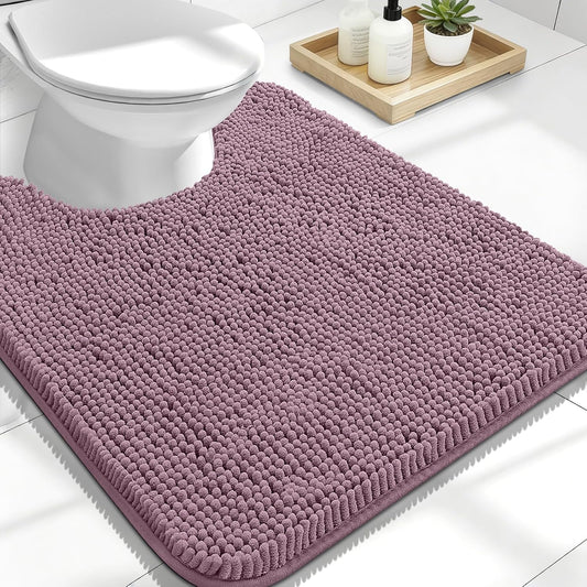 OLANLY U-Shaped Toilet Rug - Extra Soft, Absorbent Chenille Bath Mat - 24x20, Deep Plum, Non-Slip, Machine Washable