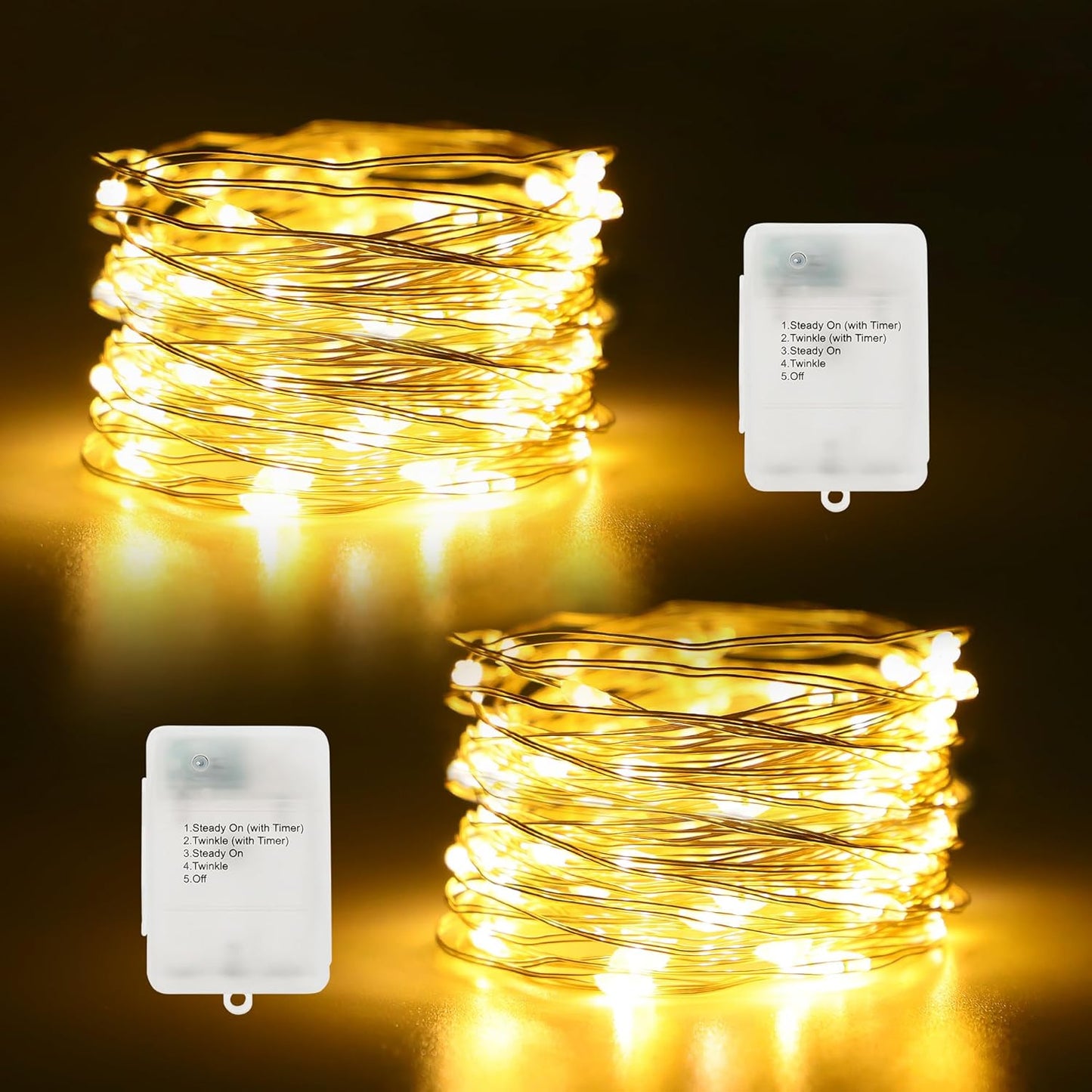 Timer Fairy Lights - 50 LEDs 16.4Ft Silver Copper Wire String Lights | Battery Operated with 5 Lighting Modes for Christmas & Weddings