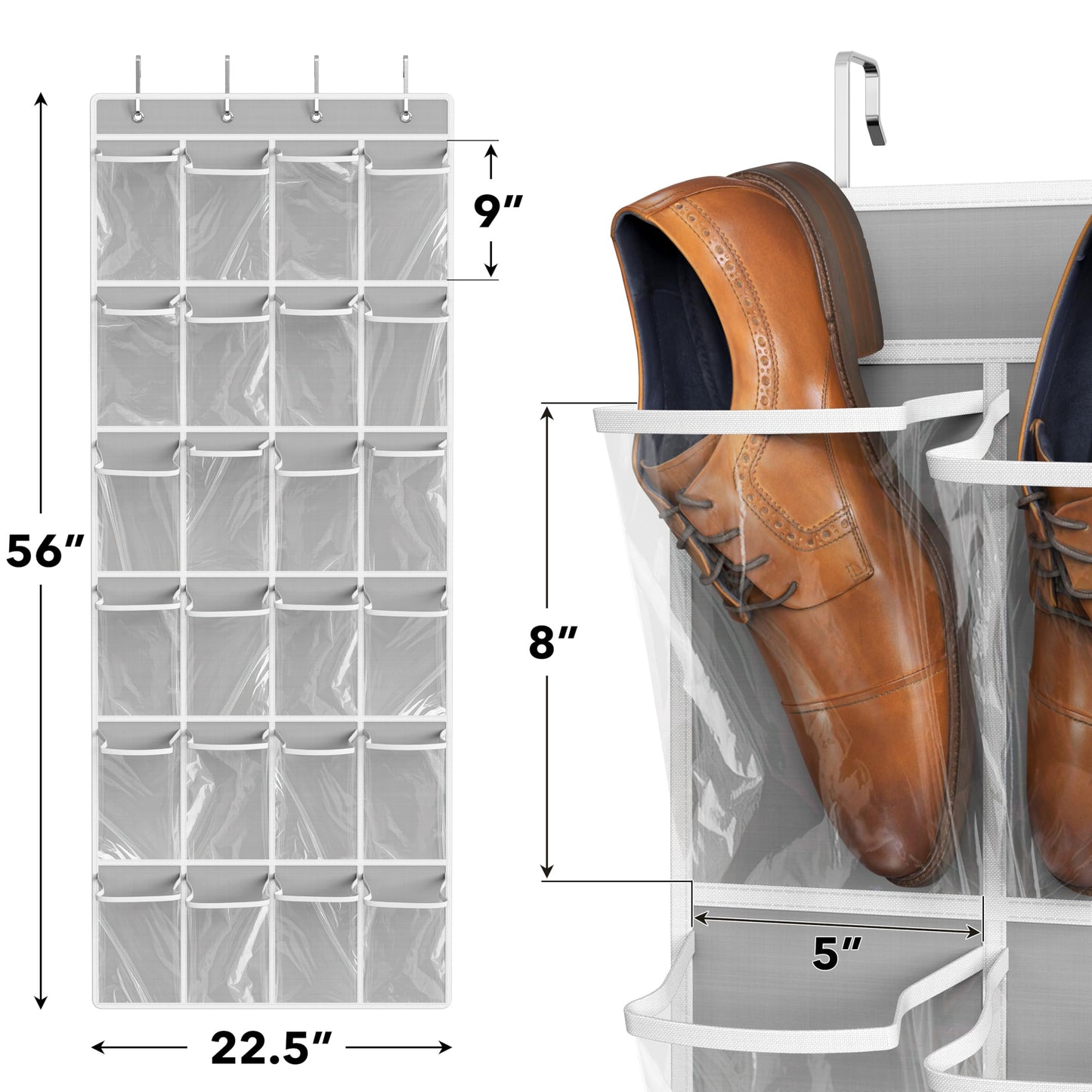 Simple Houseware 24 Pockets Large Clear Pockets Over The Door Hanging Shoe Organizer, Gray (56" x 22.5")