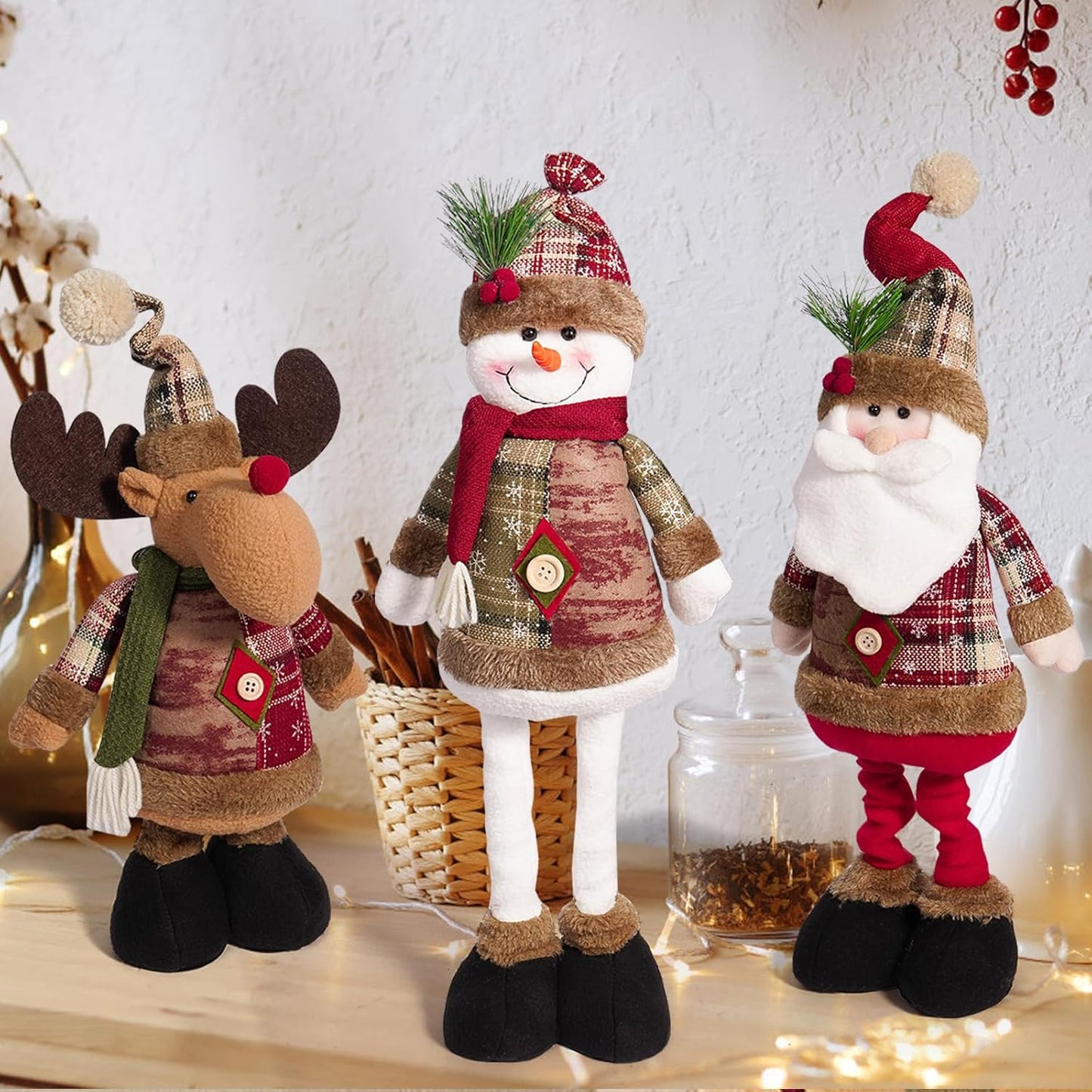 Reindeer Christmas Standing Doll - Telescopic Stuffed Figure for Indoor/Outdoor Decor | Extendable Legs