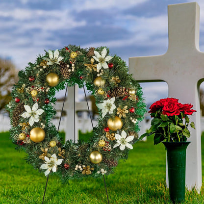Soaoo Christmas Wreath Stand - Metal Easel for Cemetery Grave Flower Holder | 30-Inch Gravestone Decor
