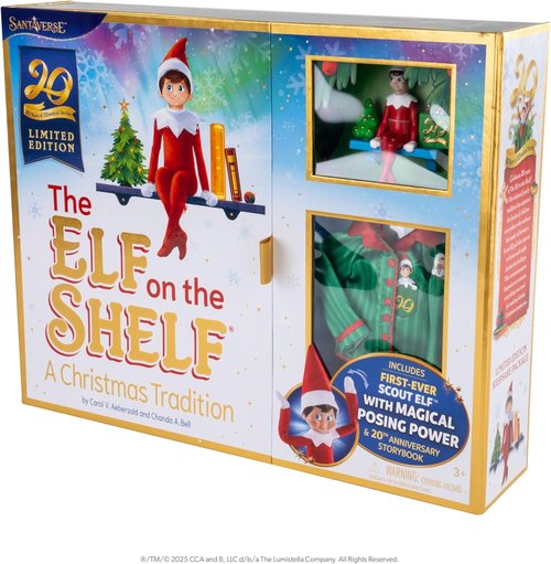 Elf on the Shelf | 20th Anniversary Limited Edition Box Set - Posable Boy Scout Elf with Blue Eyes, Storybook & Collectibles