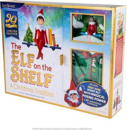 Elf on the Shelf | 20th Anniversary Limited Edition Box Set - Posable Boy Scout Elf with Blue Eyes, Storybook & Collectibles