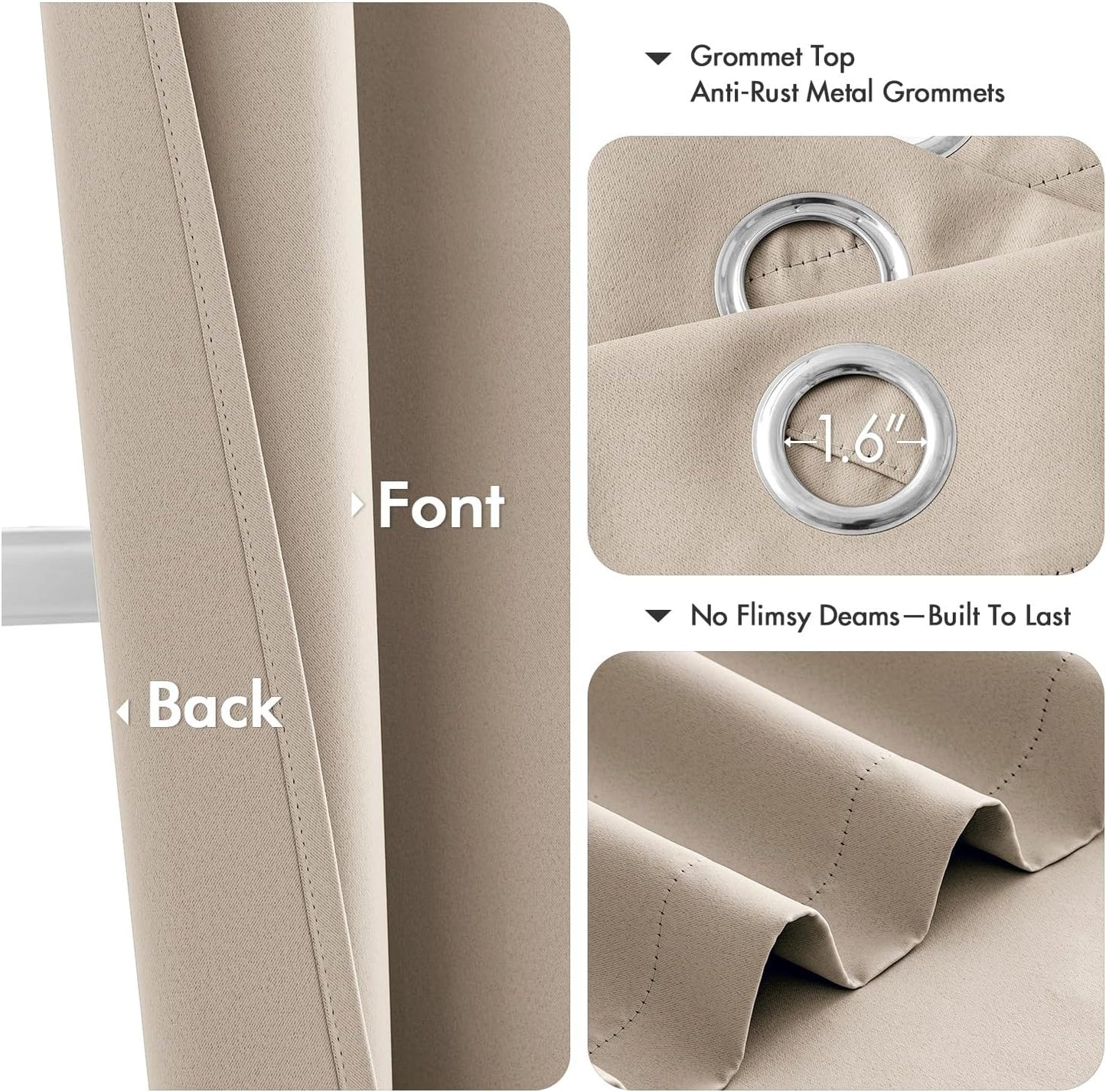 MIULEE Taupe Blackout Curtains - Thermal Insulated Room Darkening Drapes | 63-Inch Long, 2 Panels