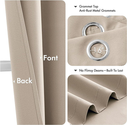 MIULEE Taupe Blackout Curtains - Thermal Insulated Room Darkening Drapes | 63-Inch Long, 2 Panels