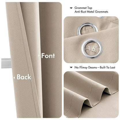 MIULEE Taupe Blackout Curtains for Bedroom Living Room 72 Inches Long 2 Panels, Thermal Insulated Room Darkening Drapes Solid Grommet Noise Reduction Light Blocking Window Treatments 40x72 inch