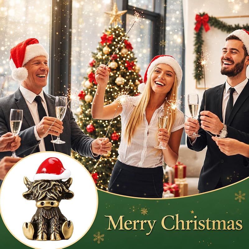 Highland Cow Christmas Figurine Set - 50 Mini Brass-Finish Zinc Alloy Sculptures, Variation: Highland Cow
