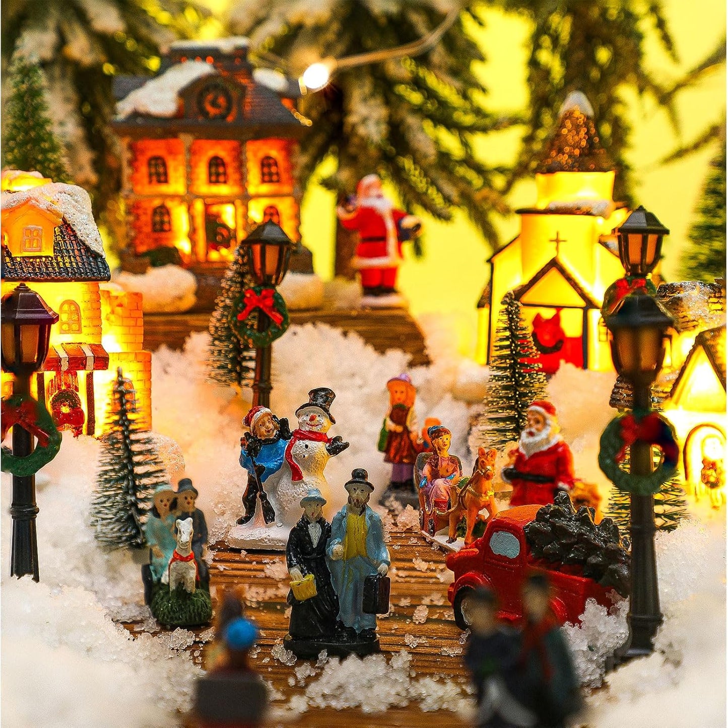 Wettarn 26 Pcs LED Christmas Village House Set - Lighted Figurines for Festive Home Decor