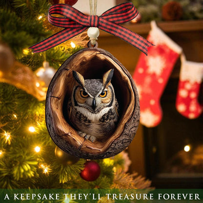 Skiennix Owl Ornaments - Realistic 3.54'' Flat Wood Decor for Christmas | Unique Gifts for Owl Lovers