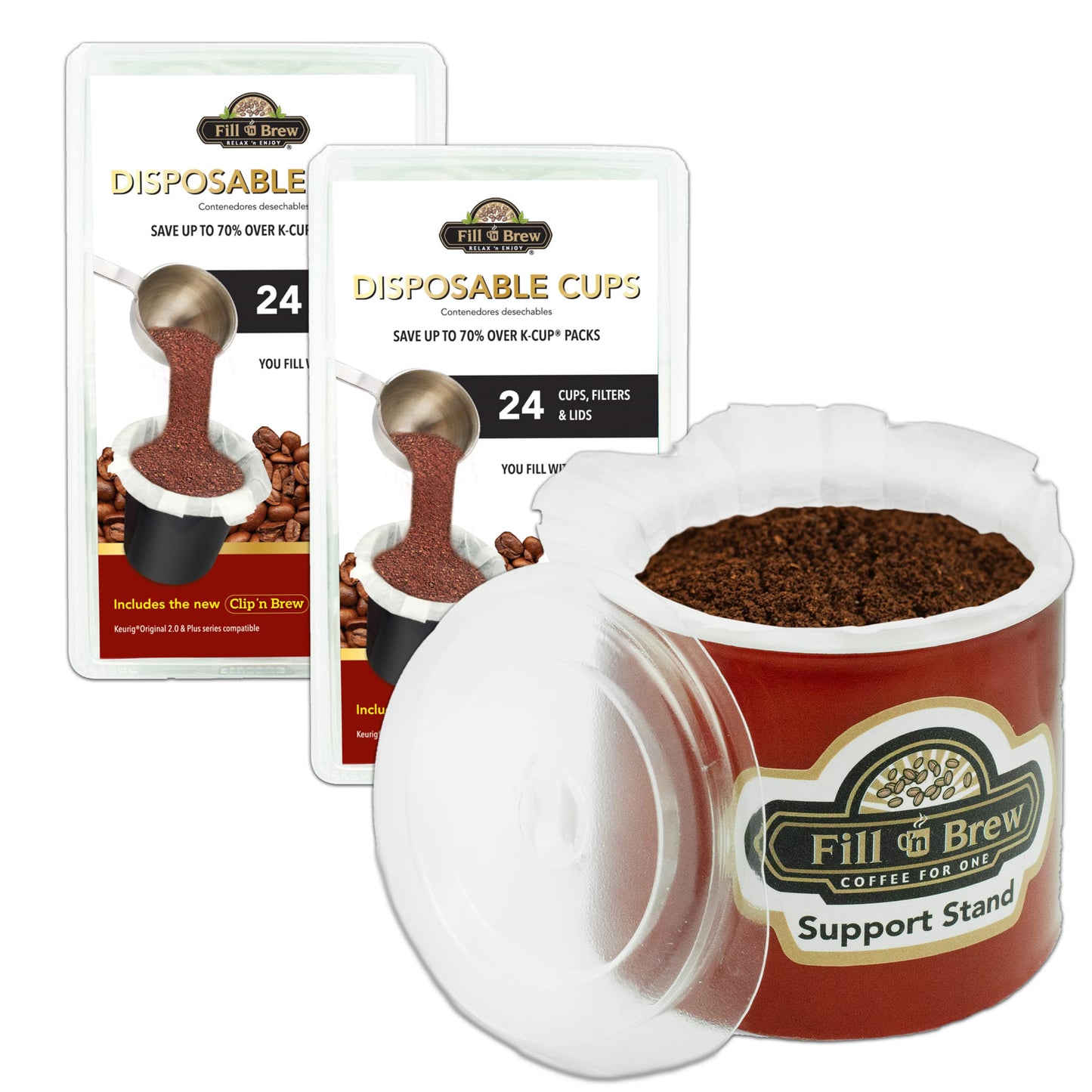 Fill 'n Brew Individual Disposable Coffee Pod Cups, Use with Keurig K-Cup Coffee Makers, 48-Count Fillable Cups, Filters & Lids