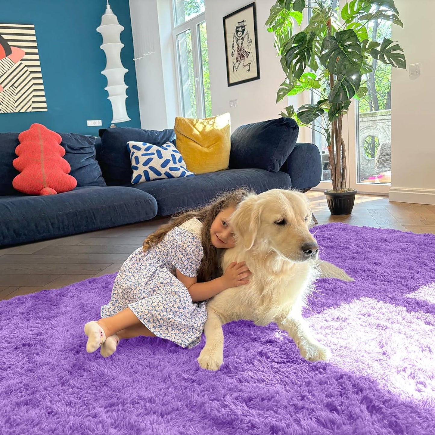 OLANLY Machine Washable Runner Rugs - Soft Fluffy Shaggy Carpet for Bedroom & Hallway | Purple 2x4 ft
