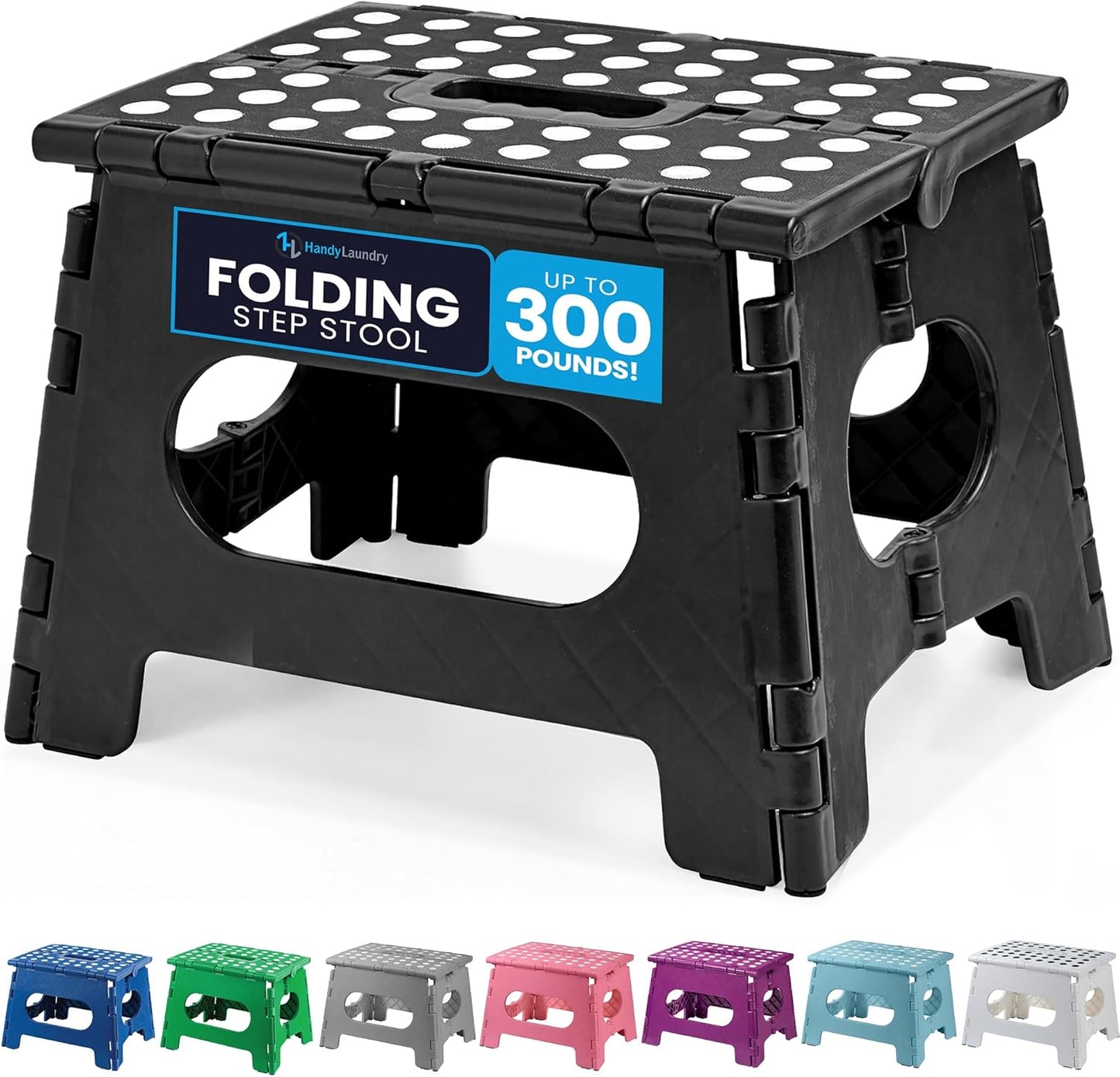 Skiennix Handy Laundry Folding Step Stool - Sturdy Collapsible Design for Adults & Kids | Easy One-Flip Operation - Black - 9 Inch