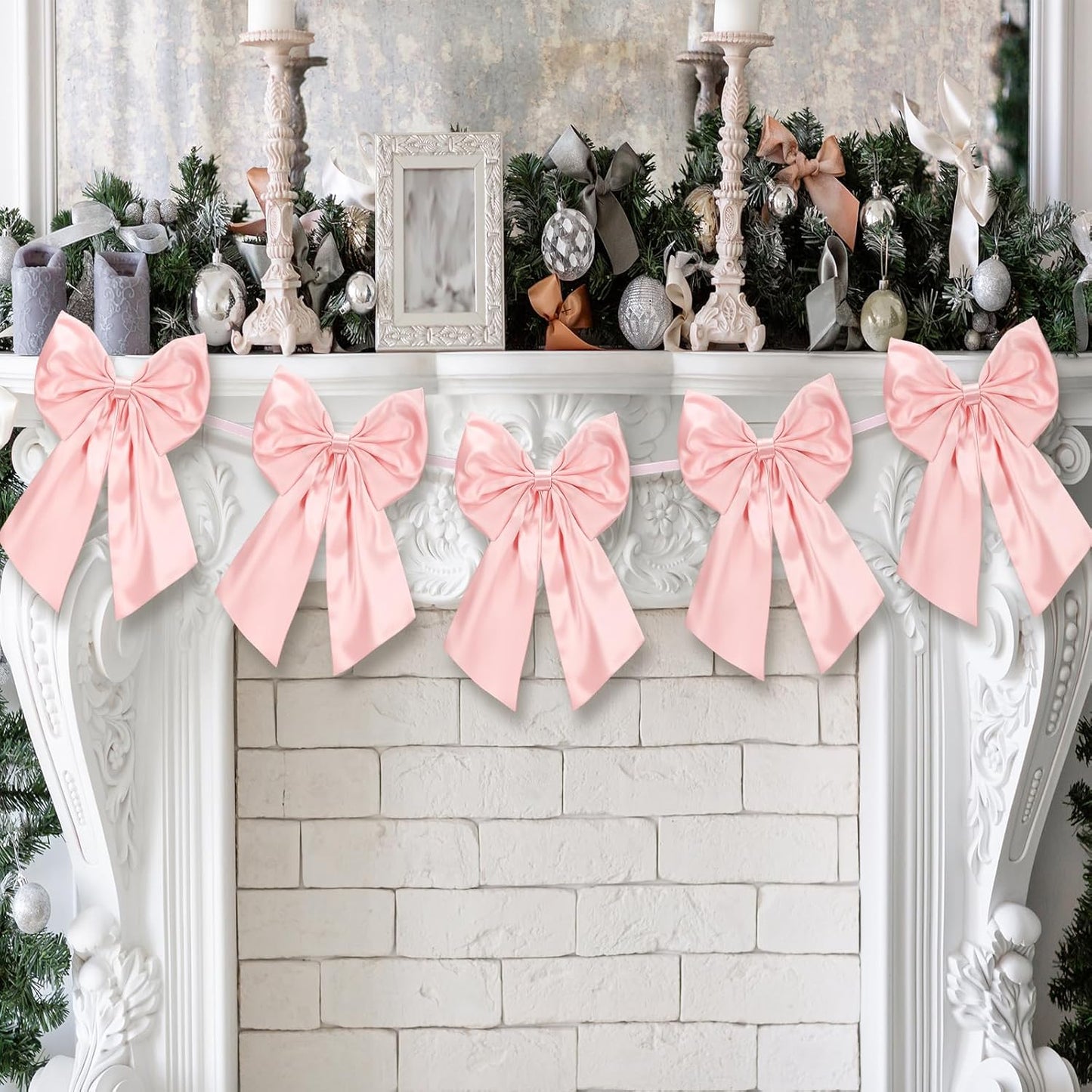 Suncalla 6 FT Pink Valentine's Day Bow Garland - Pre-Strung 10 Inch Bows for Weddings & Parties