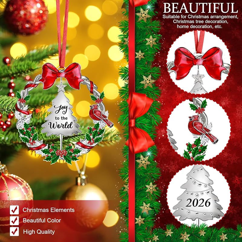 Rotating 2026 Christmas Ornament - Double-Sided Wreath Keepsake in Metal, 1 Pack (Variation: Rotatable Ornament+Large)