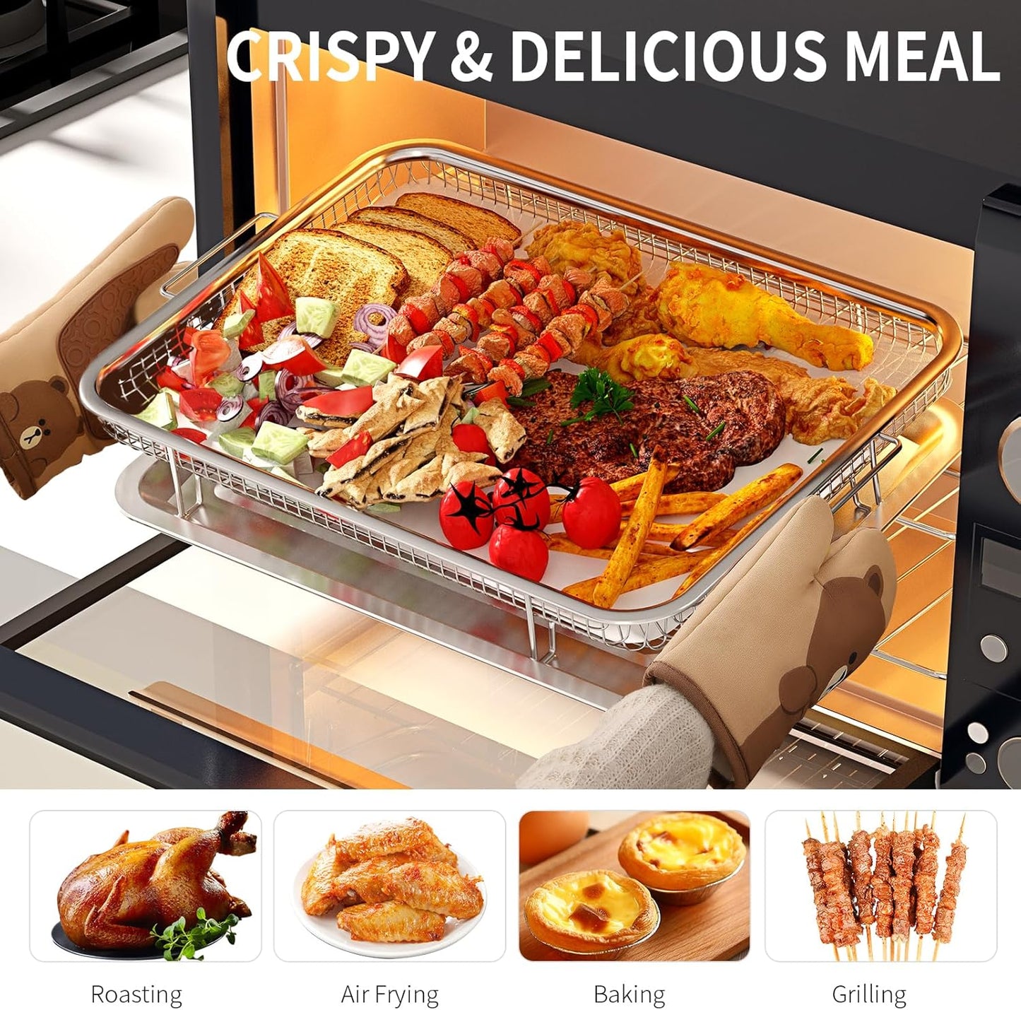 OPENICE Large Air Fryer Basket - 15.3" x 11.0" Stainless Steel Tray with 30PCS Parchment Papers for Baking & Grilling