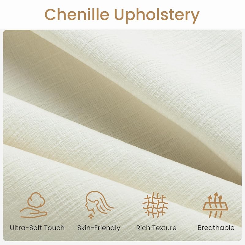 Queen Bed Frame with Chenille Storage Headboard and USB Ports - White (Variation: White+Queen)