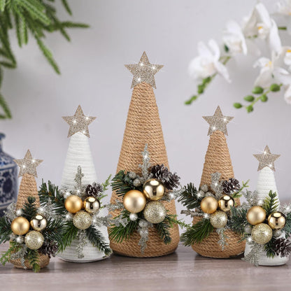 Thyle Christmas Yarn Trees - 5 Pcs Artificial Cone Tree Set with Stars | Festive Tabletop Decor for Holidays