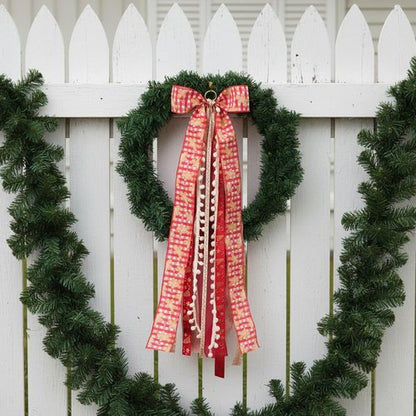 Buffalo Plaid Christmas Wreath Sash Bow - 27.5" Metal Clip with 7 Layered Ribbons for Holiday Decor