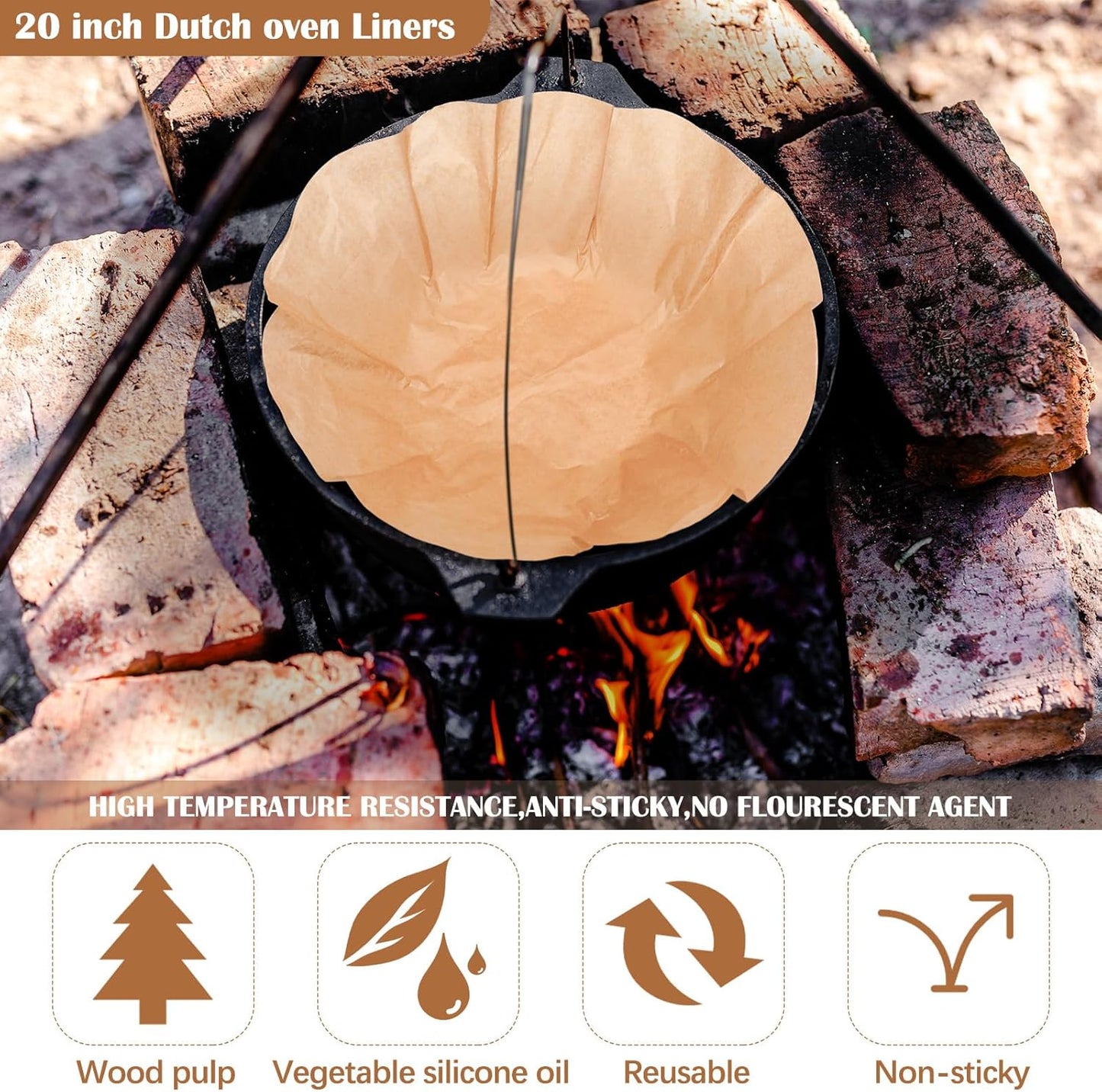 Teenyyou 40 Pcs Round Parchment Paper Liners - 20 Inch Disposable Baking Sheets for Dutch Ovens, Air Fryers & BBQ
