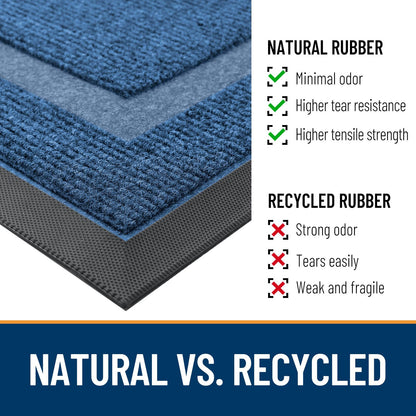 OLANLY Half Circle Door Mat Indoor Outdoor Entrance Welcome, Waterproof All-Season, All-Weather Doormat, Sturdy Natural Rubber, Low Profile, Easy Clean Patio Porch Entryway Mat, 47x32, Light Blue