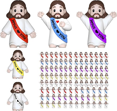 Little Jesus Figures by [Brand Name] - 105 Mini Jesus Figurines for Easter, Baptism Gifts & Parties | Multicolor Decorations