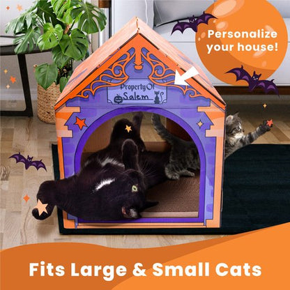 LiBa Cardboard Holiday Cat House with Scratch Pad and Catnip, Cat Bed for Indoor Cats, Cat Scratching Toy, Christmas Decorations Cat Gifts for Cats Pumpkin House