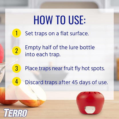 Terro T2502 Indoor Fruit Fly Trap - Ready-to-Use with Built-In Window | 2 Traps + 90-Day Lure Supply