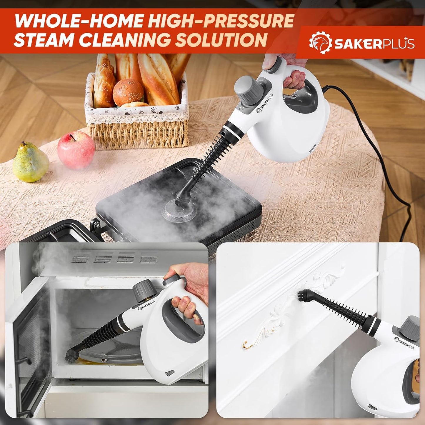 Steam Disinfection Cleaner, Handheld Pressurized Natural Steam Cleaner with 9 PCS Accessories, Portable Multi-Surface Steamer for Cleaning Home Kitchen Floor, Upholstery, Tile Grout & Car