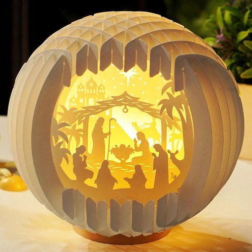 Light Up Nativity Scene - LED Tabletop Christmas Decorations | Small Paper Jesus Figurines