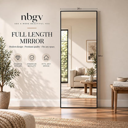 58x20 Full Length Mirror - Freestanding Floor/Wall Mount, Gold Frame