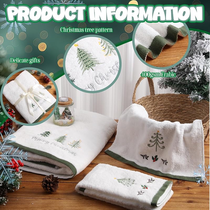 Peryiter 6 Pack Christmas Tree Towel Set - Embroidered Cotton Bath, Hand & Washcloths (Variation: Christmas Tree)