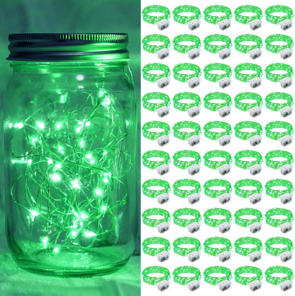 50 Pack Green Fairy Lights | 7Ft 20 LED Twinkle String Lights - Waterproof & Battery Operated for Events